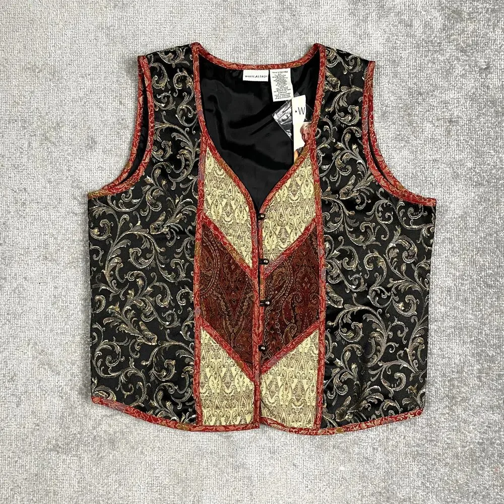 VTG Brocade Patchwork Paisley Boho Hippie Western Goth Whimsy Vest Womens L